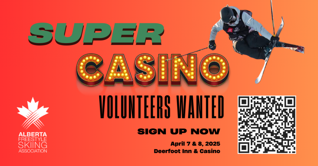 Casino poster with call for volunteers, date and QR code to sign up